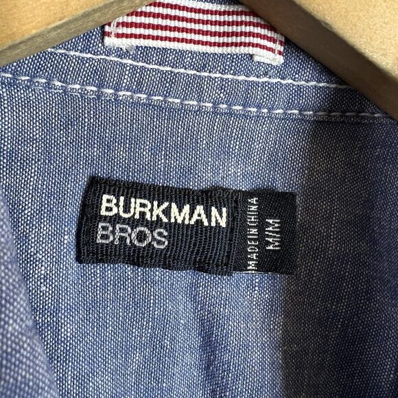 Burkman Bros Denim Chambray Long Sleeve Button Down Shirt Size M Linen Blend - Picture 6 of 9